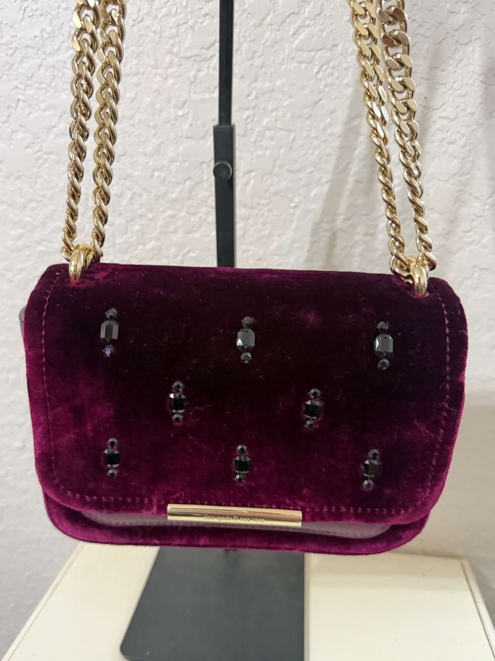 Kate Spade Velvet Crossbody Bag with Gold Chain